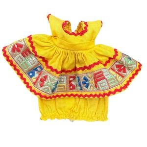 Vintage Vogue Dolls Yellow Embroidered Dress & Bloomers Set Made in USA Bedford